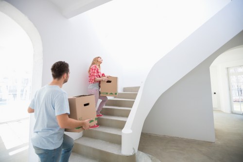 Commercial relocation planning with labelled boxes and workspace setup